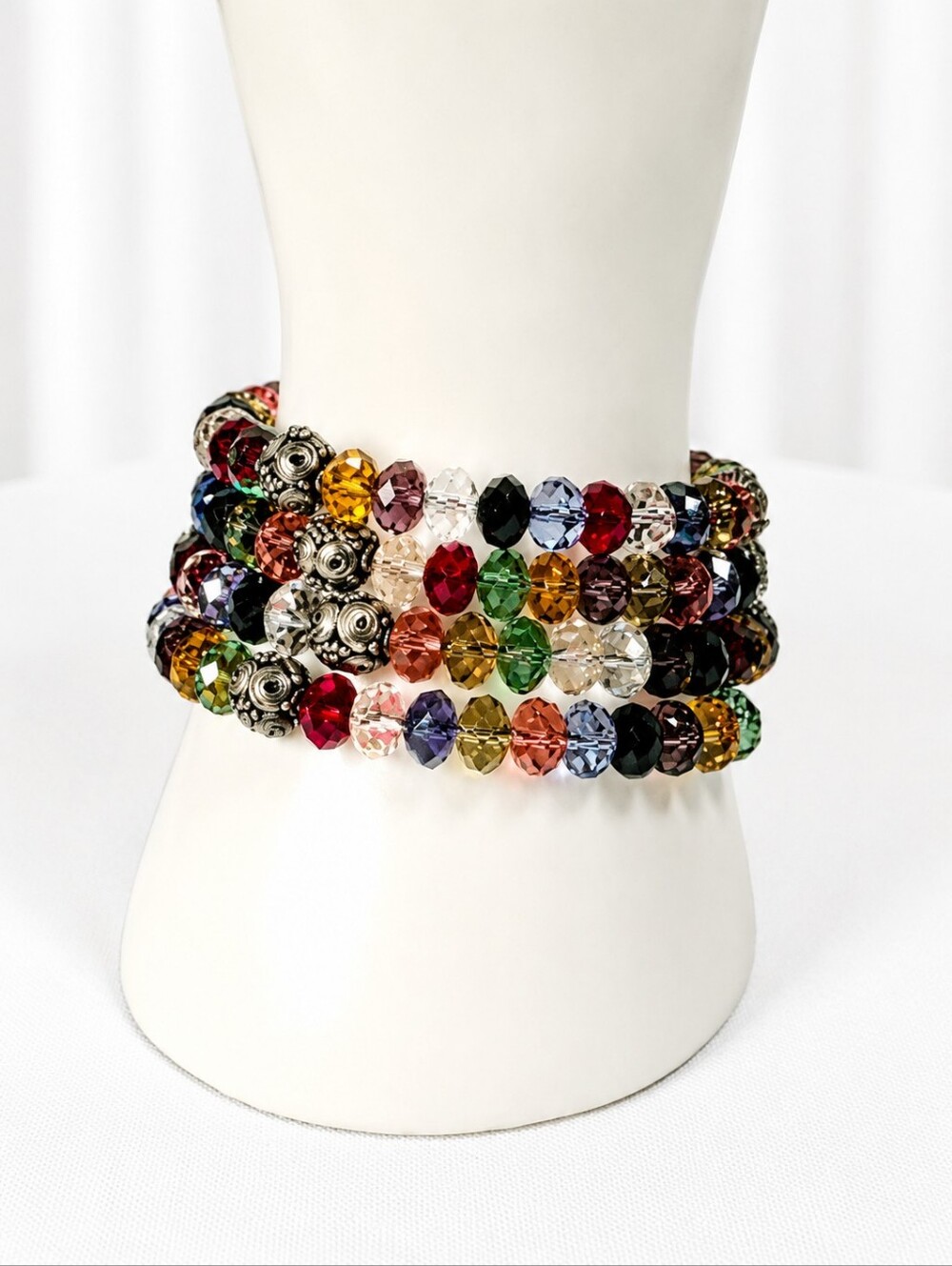 💎Multicolor Crystal Beaded Bracelet Statement Chunky Stretch Glam Boho - Picture 2 of 7